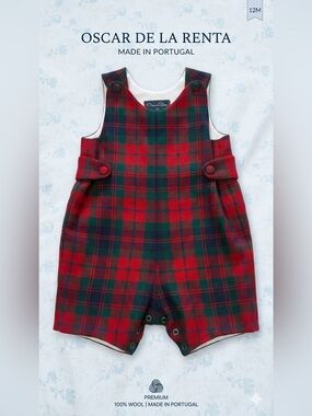 Oscar de la Renta Vintage 100% Wool Plaid Romper 12M